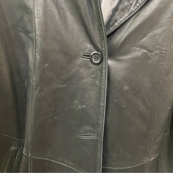 Vintage 90s Y2k Gallery Black 100% Leather Butter Soft Mid Length Jacket - Picture 2 of 6